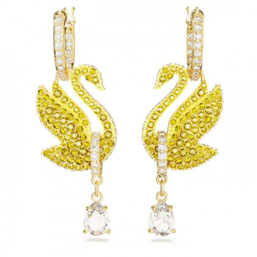 Swarovski Iconic Swan drop earrings Swan, Yellow, Gold-tone plated