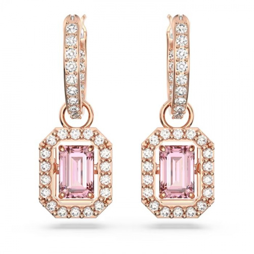 Millenia drop earrings Octagon cut, Pink, Rose gold-tone plated