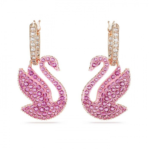 Swarovski Iconic Swan drop earrings Swan, Pink, Rose gold-tone plated