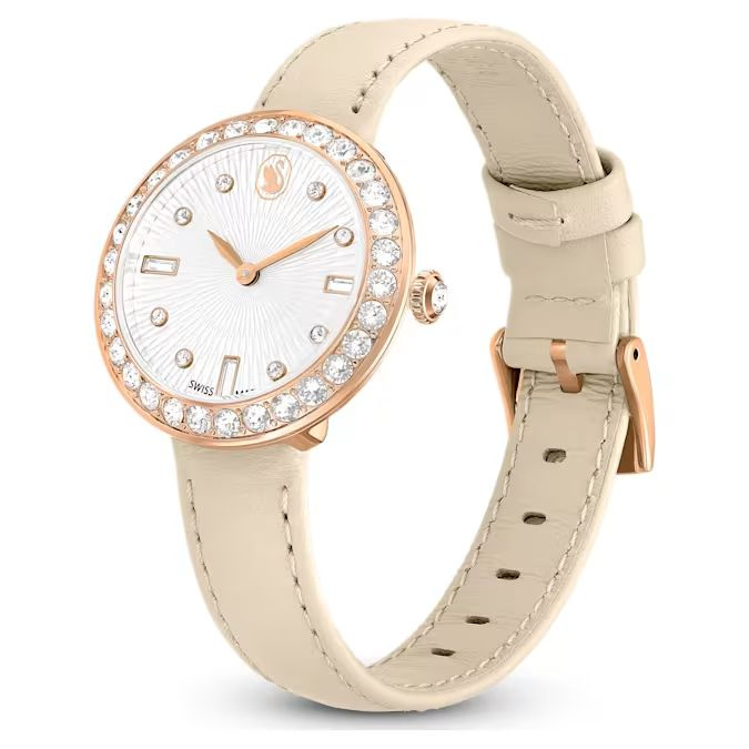 Certa watch Swiss Made, Leather strap, Beige, Rose gold-tone finish