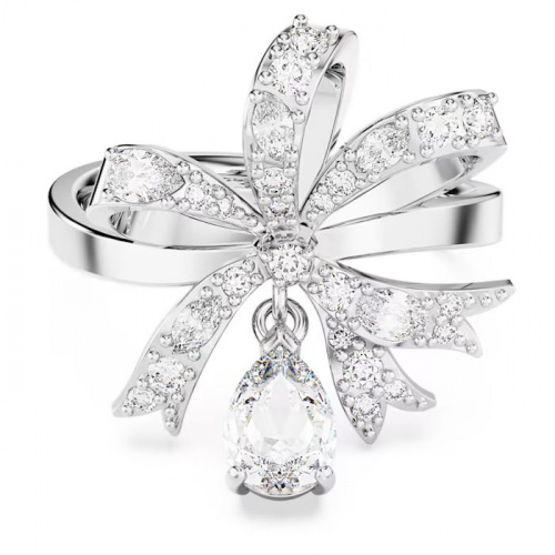 Volta cocktail ring Bow, Small, White, Rhodium plated