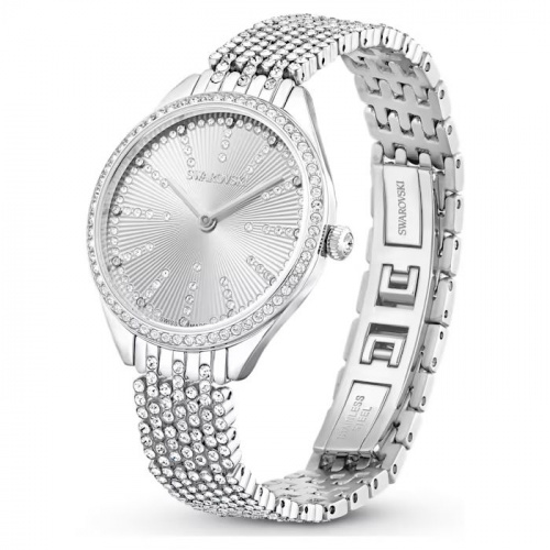 Attract watch Swiss Made, Full pavé, Metal bracelet, Silver tone, Stainless steel
