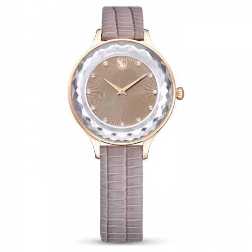 Octea Nova watch Swiss Made, Leather strap, Beige, Rose gold-tone finish