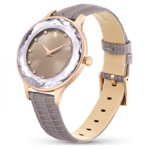 Octea Nova watch Swiss Made, Leather strap, Beige, Rose gold-tone finish