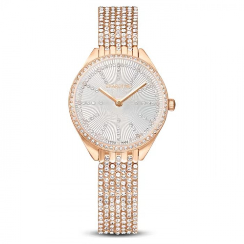 Attract watch Swiss Made, Full pavé, Metal bracelet, Rose gold tone, Rose gold-tone finish