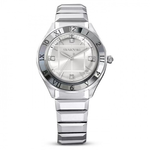 37mm watch Swiss Made, Metal bracelet, Silver tone, Stainless steel