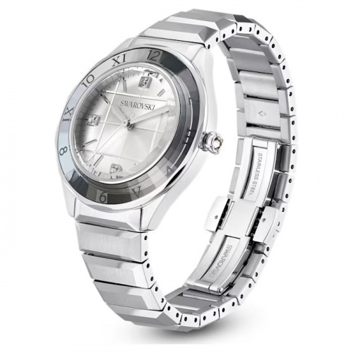37mm watch Swiss Made, Metal bracelet, Silver tone, Stainless steel