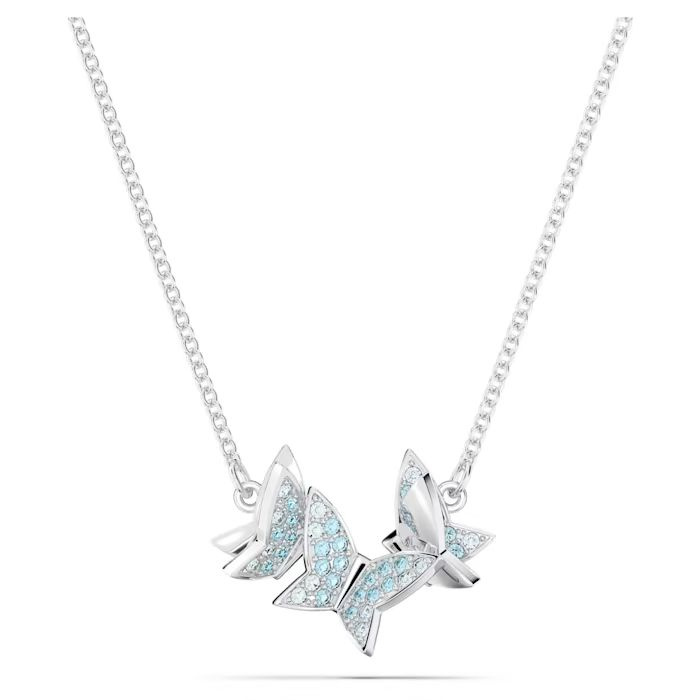 Lilia necklace Butterfly, Blue, Rhodium plated