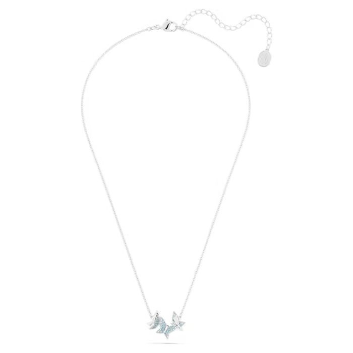 Lilia necklace Butterfly, Blue, Rhodium plated