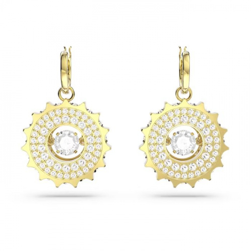 Rota drop earrings Mixed round cuts, White, Gold-tone plated