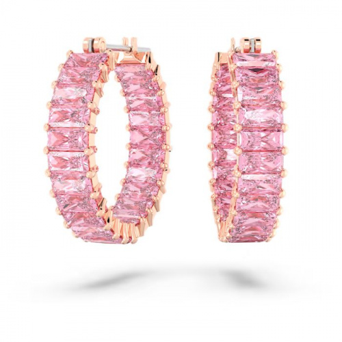 Matrix hoop earrings Baguette cut, Pink, Rose gold-tone plated