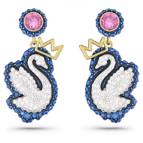 Pop Swan drop earrings Swan, Blue, Gold-tone plated