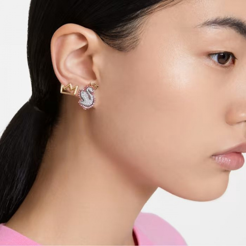 Pop Swan stud earrings Set (3), Swan, Pink, Gold-tone plated
