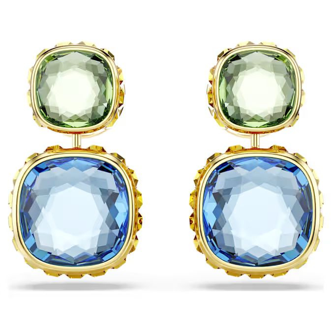 Chroma drop earrings Cushion cut, Multicolored, Gold-tone plated