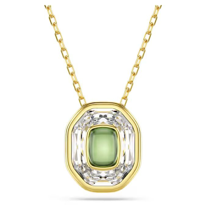 Chroma pendant Octagon cut, Green, Gold-tone plated