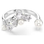 Constella open ring Crystal pearl, Round cuts, White, Rhodium plated