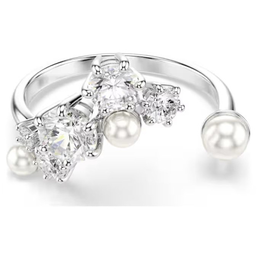 Constella open ring Crystal pearl, Round cuts, White, Rhodium plated