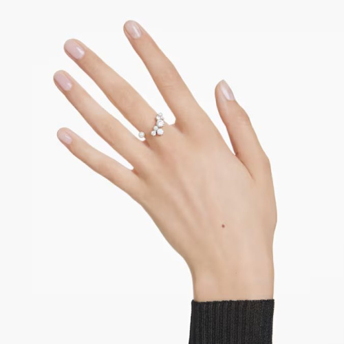 Constella open ring Crystal pearl, Round cuts, White, Rhodium plated