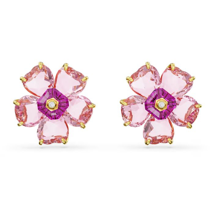 Florere stud earrings Flower, Pink, Gold-tone plated