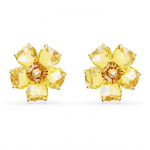 Florere stud earrings Flower, Yellow, Gold-tone plated