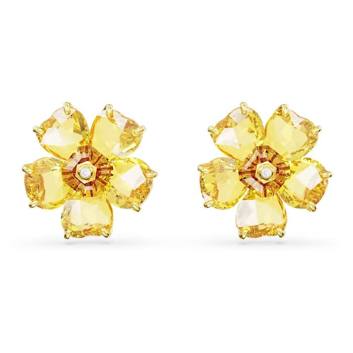 Florere stud earrings Flower, Yellow, Gold-tone plated