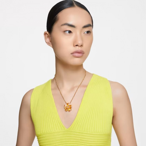 Florere necklace Flower, Yellow, Gold-tone plated