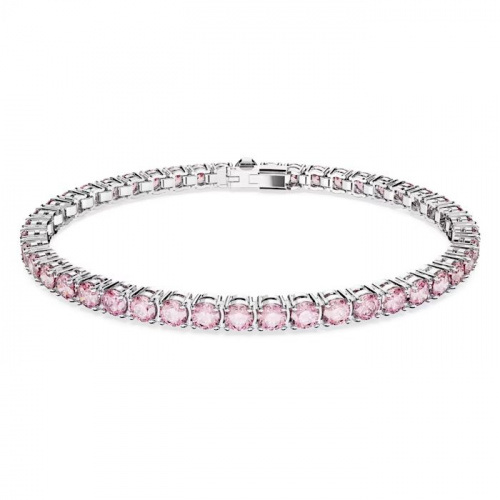 Matrix Tennis bracelet Round cut, Small, Pink, Rhodium plated