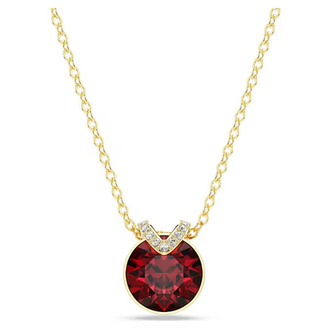 Bella V pendant Round cut, Red, Gold-tone plated