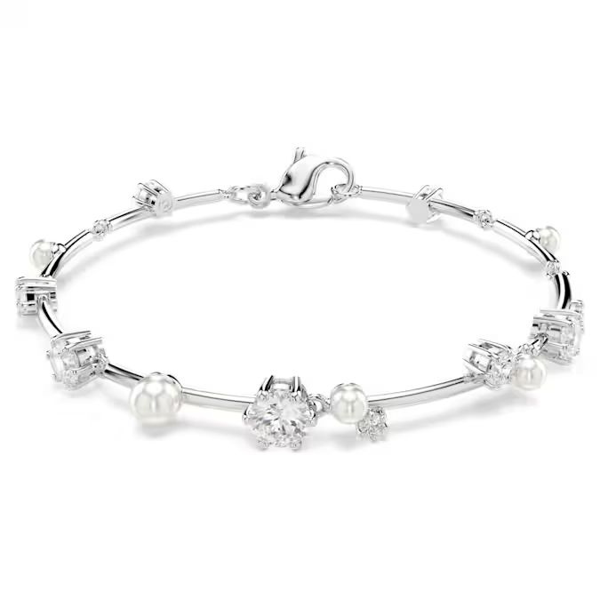 Constella Tennis bracelet Crystal pearl, Round cuts, White, Rhodium plated