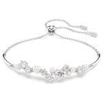 Constella bangle Crystal pearl, Round cuts, White, Rhodium plated