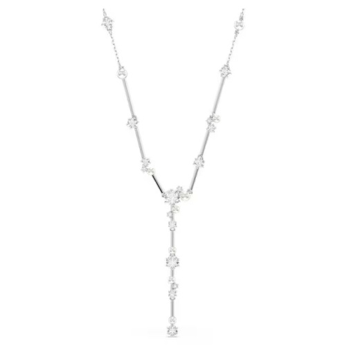 Constella Y necklace Crystal pearl, Round cuts, White, Rhodium plated