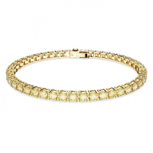 Matrix Tennis bracelet Round cut, Small, Yellow, Gold-tone plated