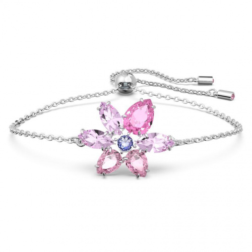 Gema bracelet Mixed cuts, Flower, Pink, Rhodium plated