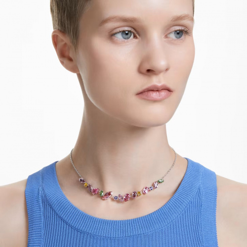 Gema necklace Mixed cuts, Multicolored, Rhodium plated