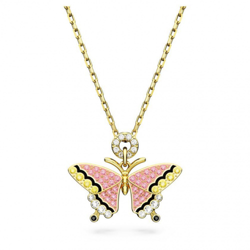 Idyllia pendant Butterfly, Multicolored, Gold-tone plated