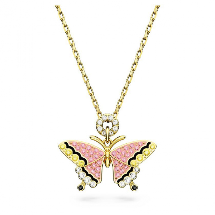 Idyllia pendant Butterfly, Multicolored, Gold-tone plated