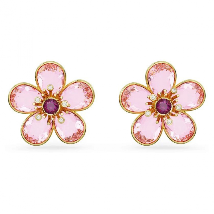 Florere stud earrings Flower, Pink, Gold-tone plated