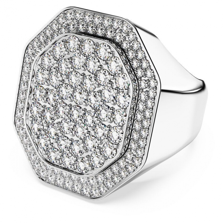 Dextera cocktail ring Octagon shape, White, Rhodium plated
