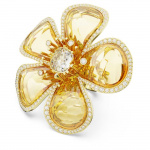 Florere cocktail ring Flower, Yellow, Gold-tone plated