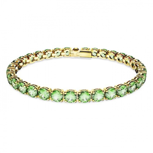 Matrix Tennis bracelet Round cut, Medium, Green, Gold-tone plated