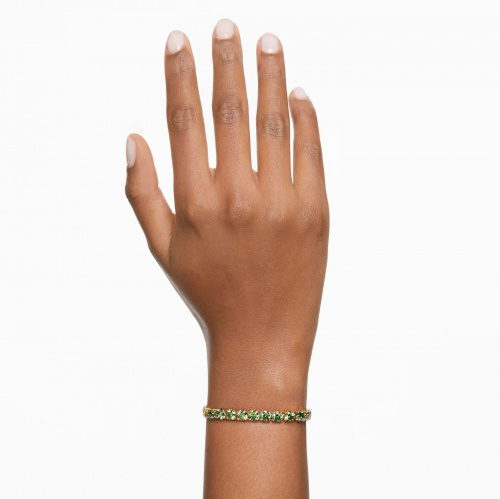 Matrix Tennis bracelet Round cut, Medium, Green, Gold-tone plated