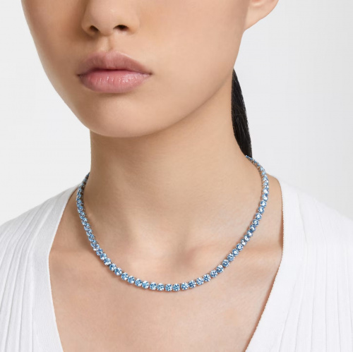 Matrix Tennis necklace Round cut, Medium, Blue, Rhodium plated