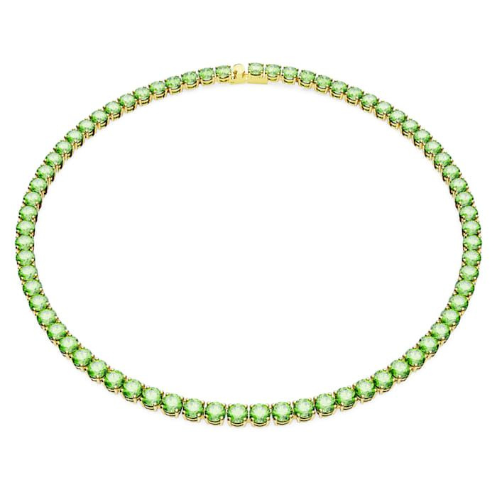 Matrix Tennis necklace Round cut, Medium, Green, Gold-tone plated