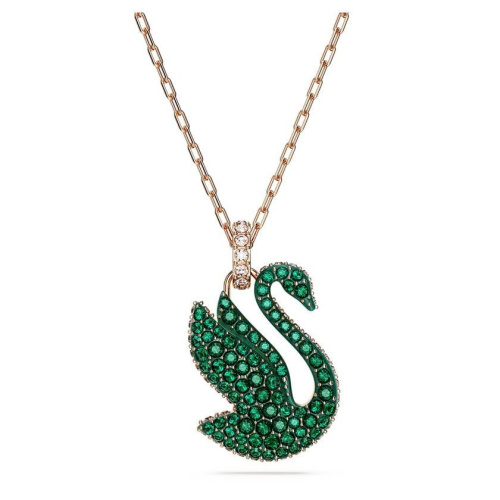 Swarovski Iconic Swan pendant Swan, Green, Rose gold-tone plated