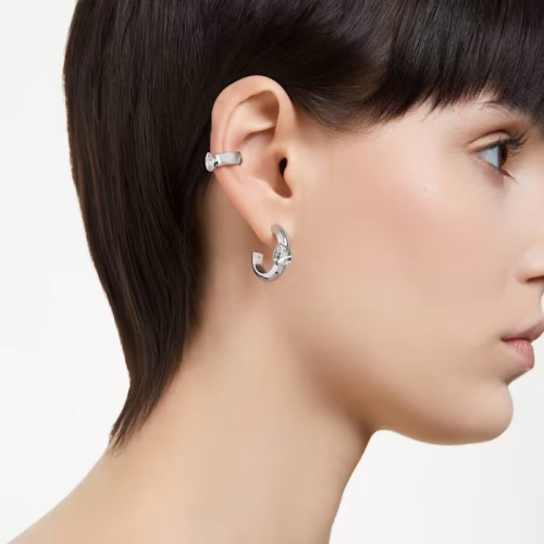 Dextera hoop earrings with ear cuff Set (3), Pear cut, White, Rhodium plated