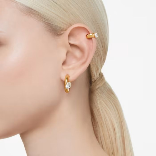 Dextera hoop earrings with ear cuff Set (3), Pear cut, White, Gold-tone plated