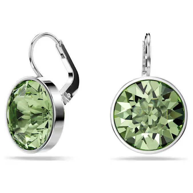 Bella drop earrings Round cut, Green, Rhodium plated