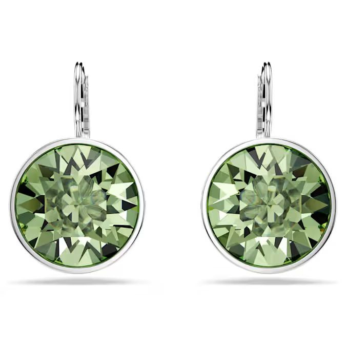 Bella drop earrings Round cut, Green, Rhodium plated