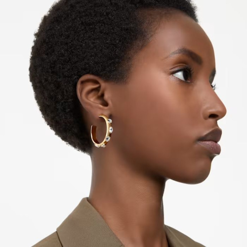 Dextera hoop earrings Mixed cuts, White, Gold-tone plated