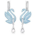 Swarovski Iconic Swan drop earrings Swan, Blue, Rhodium plated